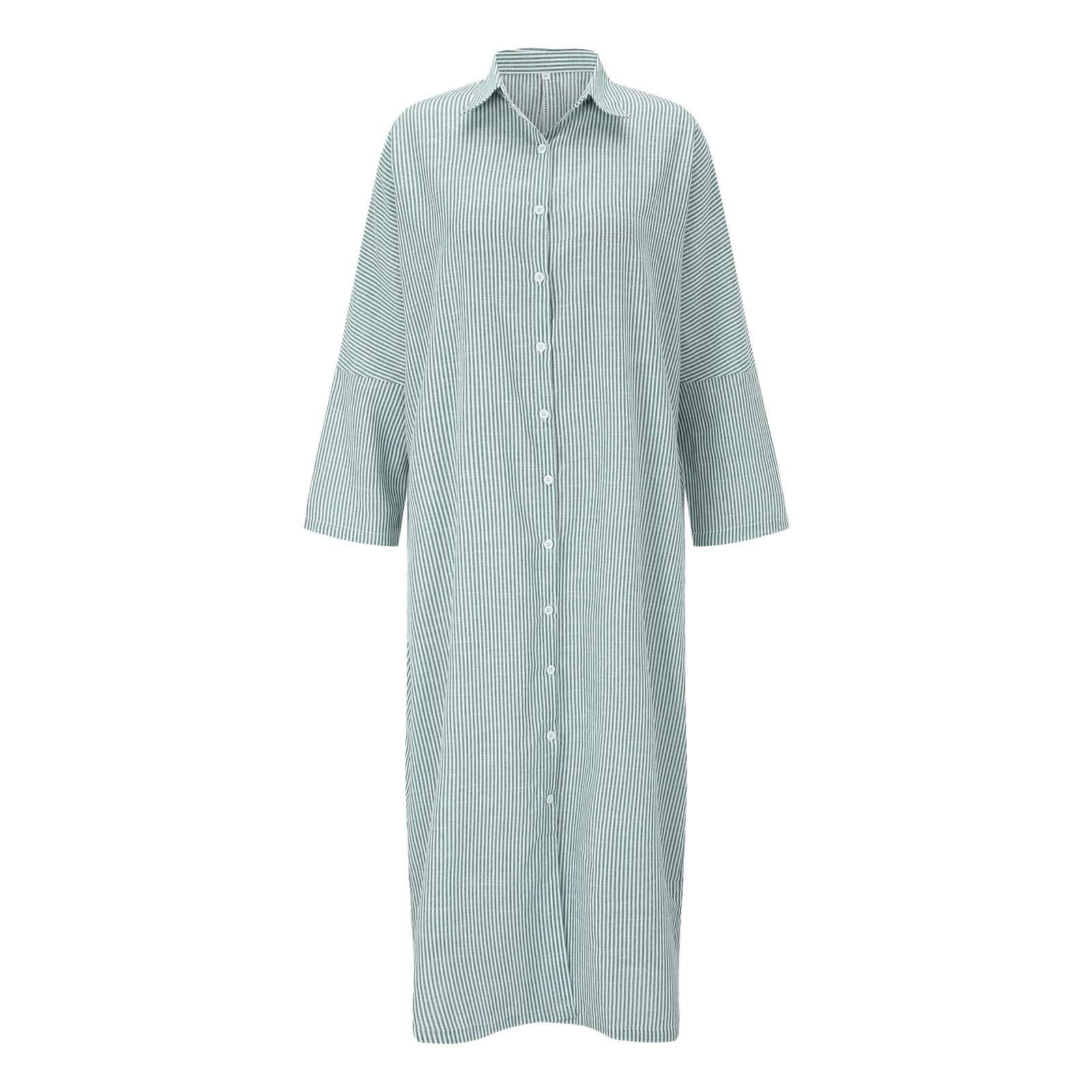 thumbnail image 4 of Vestido tipo cárdigan boho de lino a rayas para mujer: vestido largo asimétrico oversize informal/para el trabajo, 4 of 5